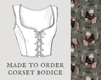 Little Gentleman | Cottagecore corset bodice | Frog man OTGW corset vest | Made To Order reversible academia corset bodice