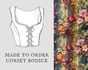 Temple of Flowers | Cottagecore corset bodice | Rococo watercolor flower corset vest | Made To Order reversible academia corset bodice