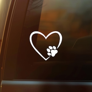 Heart Paw Print Vinyl Decal – Pet Lover Weatherproof Sticker for Car, Laptop, Tumbler & More | Dog Paw Heart Decal Handmade in USA