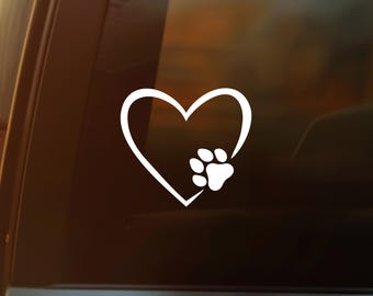 Heart Paw Print Vinyl Decal – Pet Lover Weatherproof Sticker for Car, Laptop, Tumbler & More Dog Paw Heart Decal Handmade in USA