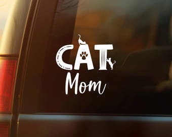 Cat Mom Vinyl Decal - Permanent, Weather-Resistant | Cute Decorative Letters & Script