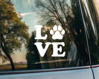 Dog Love Vinyl Decal – Paw Print LOVE Sticker for Car, Laptop, Tumbler And More, Pet Lover Gift Weatherproof Decal Handmade in USA