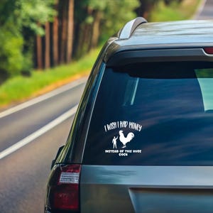 Funny Rooster Decal – I Wish I Had Money Instead of This Huge Cock, Hilarious Car Sticker, Gag Gift, Vinyl Humor, Sarcastic Rooster Sticker image 2