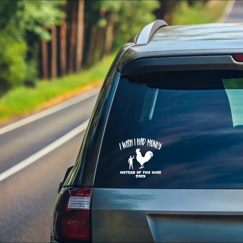 Funny Rooster Decal – I Wish I Had Money Instead of This Huge Cock, Hilarious Car Sticker, Gag Gift, Vinyl Humor, Sarcastic Rooster Sticker image 2