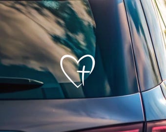 Heart and Cross Vinyl Decal – Faith and Love Waterproof Sticker for Car, Laptop, Water Bottle, Notebook & More