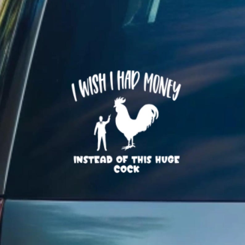 Funny Rooster Decal – I Wish I Had Money Instead of This Huge Cock, Hilarious Car Sticker, Gag Gift, Vinyl Humor, Sarcastic Rooster Sticker image 1