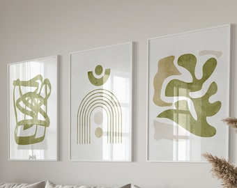 Boho Abstract Wall Art | Abstract Line Art | Digital Download Wall Art | Mid Century Modern Wall Art | Set of 3 Print | Abstract Shapes Art