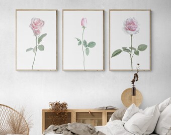 Rosa Rose Wandkunst | Blumendruck | Rosen Kunstdruck | Blumen Wandkunst | Botanische Wandkunst | Rose druckbare | Wohnzimmer Deko | Frühlingsdekor