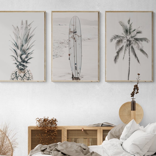 Set of 3 Beach Wall Art | Palm Tree Wall Art | Modern Wall Art | Pineapple Wall Art | Farmhouse Decor | Beach Wall Decor | Nordic Wall Art