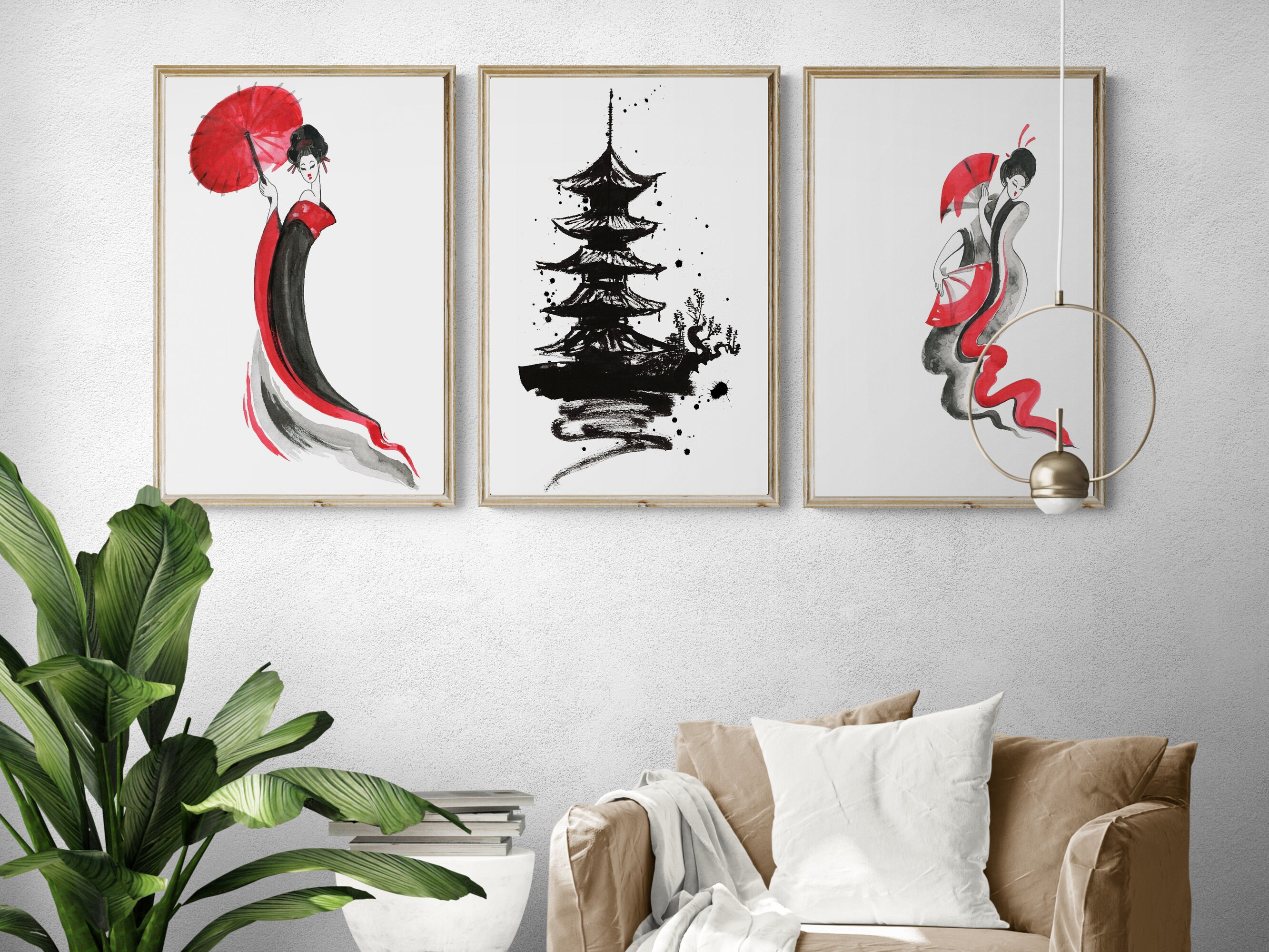 Japanese Wall Art Japanese Temple Art Gallery Wall Set Geisha Wall Art