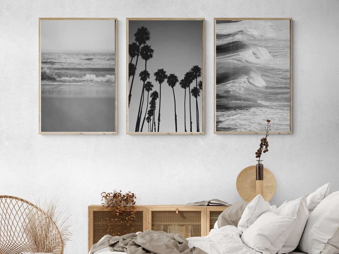 Black and White Palm Tree Wall Art Palm Tree Poster Beach Wall Art Wave