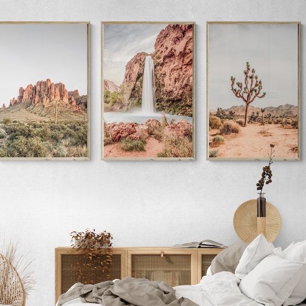 Havasu Falls | Joshua Tree Print | Havasupai Waterfall | Southwestern Wall Art | National Park Poster | Set of 3 Wall Art | Arizona Print