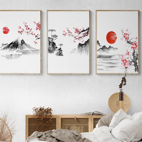 Japanese Wall Art | Japanese Wall Decor | Mount Fuji Wall Art | Set of 3 Wall Art | Gallery Wall Set | Mountain Wall Art | Home Wall Decor