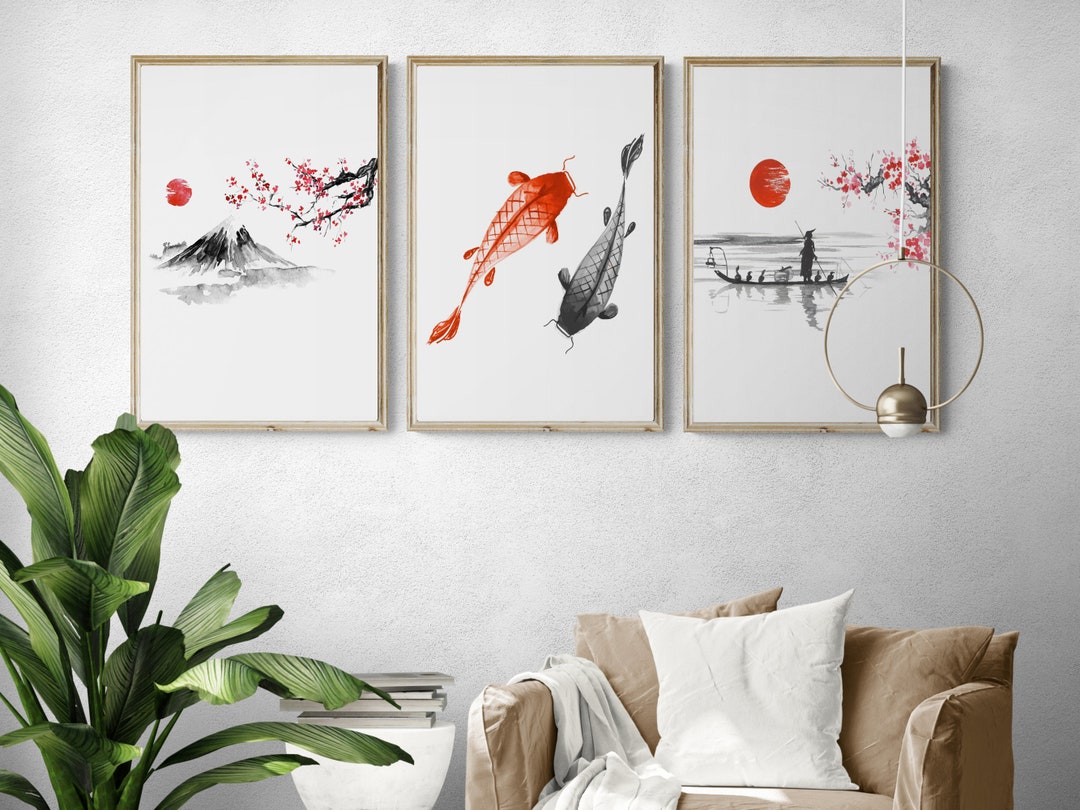 Japanese Wall Art Set of 3 Wall Art Traditional Sumie Art Gallery Wall
