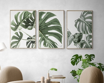 Monstera Leaf Print | Botanical Prints | Leaf Wall Art | Tropical Wall Art | Botanical Wall Art | Tropical Leaf Prints | Set of 3 Wall Art