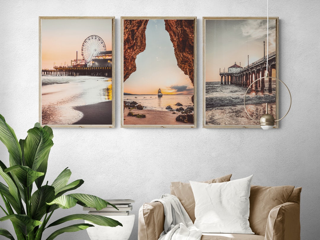 Santa Monica Pier Print Set of 3 Beach Wall Art Santa Monica Wall Art