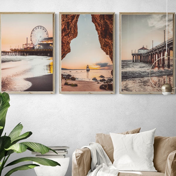 Santa Monica Pier Print | 3er Set Strand wandkunst | Santa Monica Wandkunst | Reiseposter | Strandposter | Strandfotografie | Strand Dekor