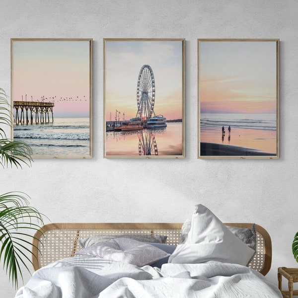 Beach Wall Art Print | Ferris Wheel Wall Art | Beach Sunset Art | Seaside Art | Beach Print | Beach Posters | Beach Decor | Set of 3 Print