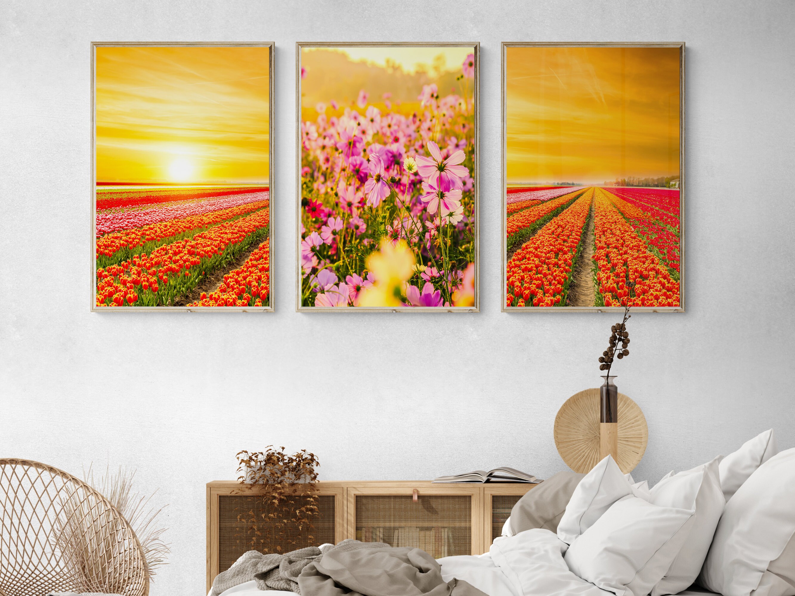 Flower Wall Art Tulip Field Spring Wall Art Set of 3 Etsy