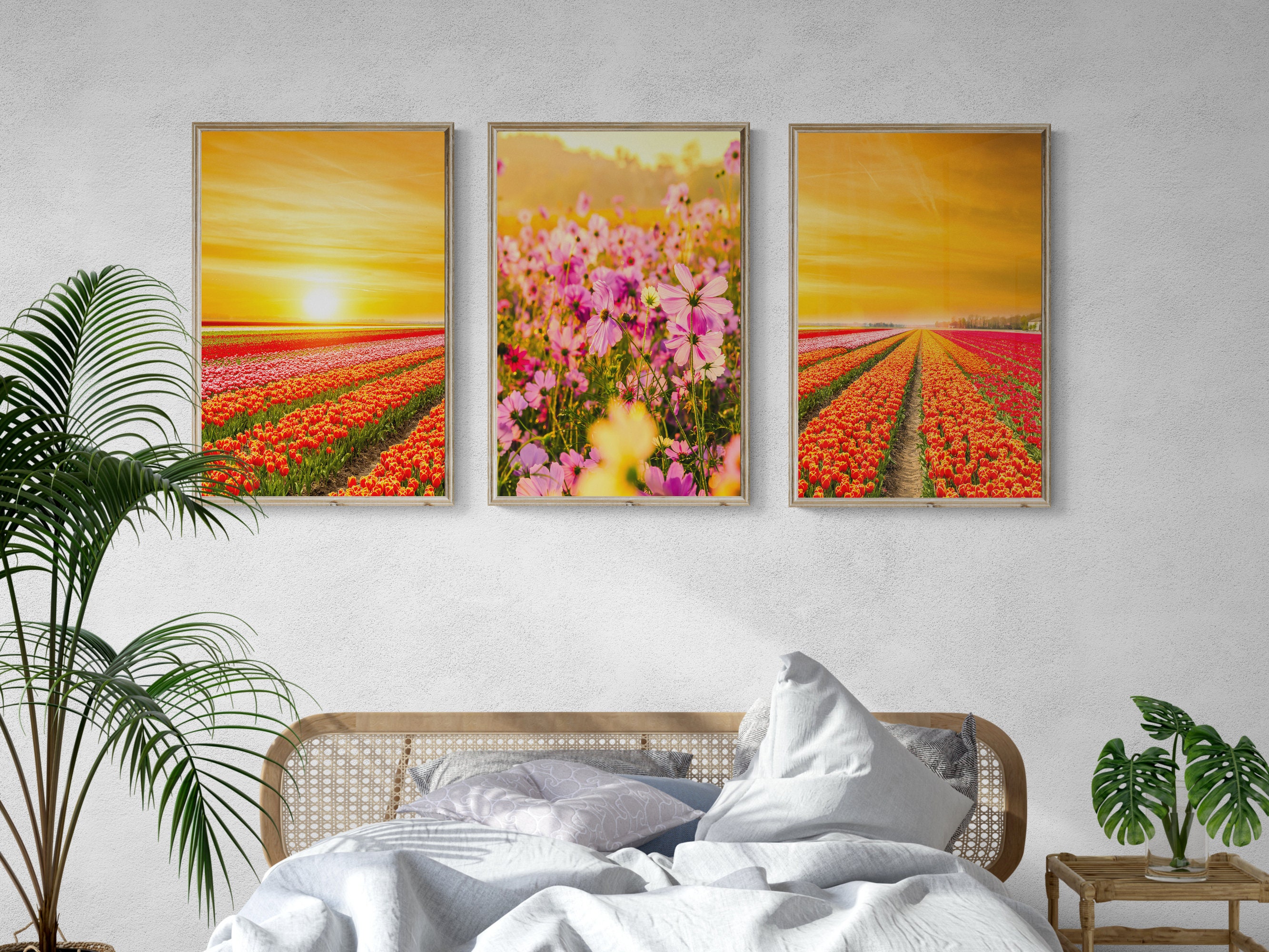 Flower Wall Art Tulip Field Spring Wall Art Set of 3 Etsy