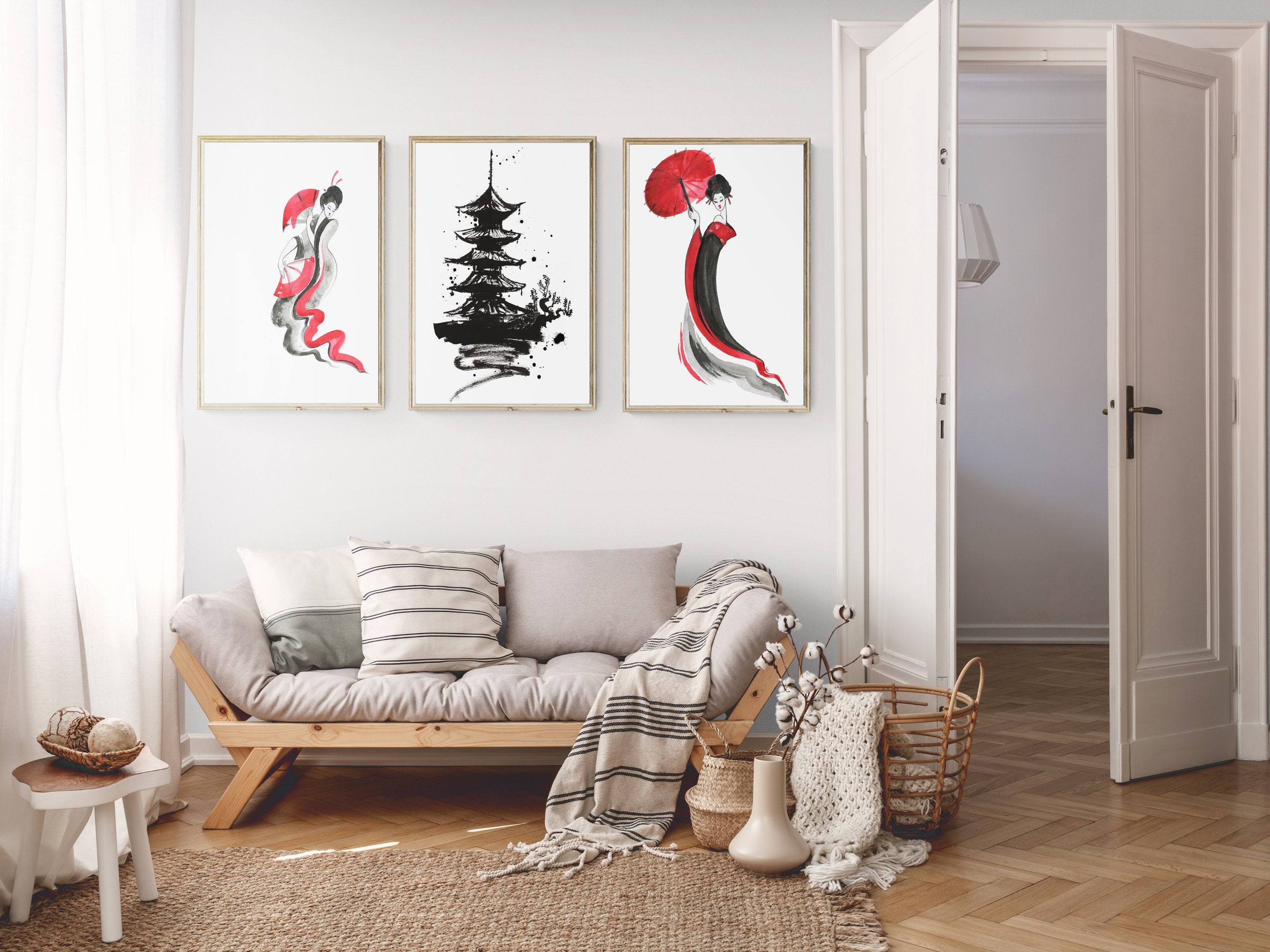 Japanese Wall Art Japanese Temple Art Gallery Wall Set Geisha Wall Art ...