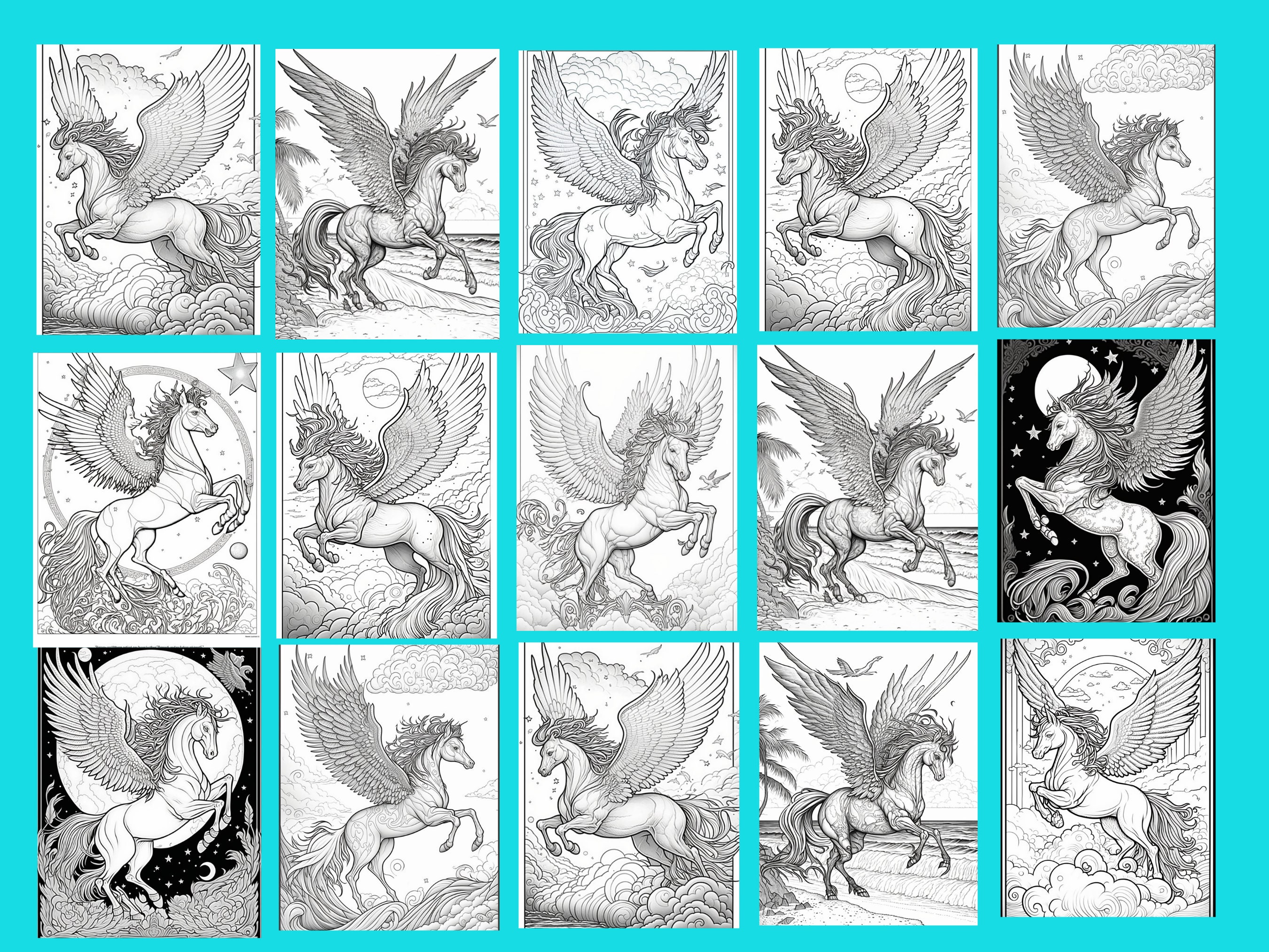 Magical Pegasus Coloring Book | Digital Download for Adults, Kids, and