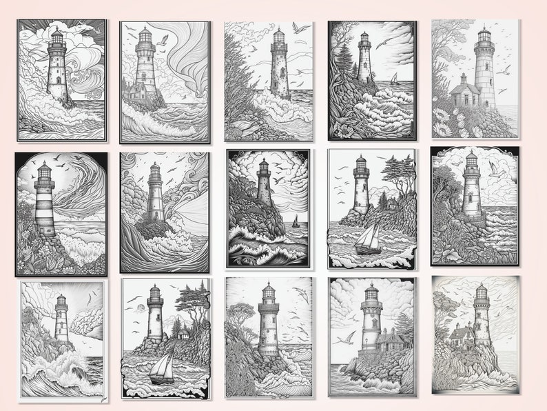 Lighthouse Coloring Pages for Adults and Teens Printable Coastal Theme ...