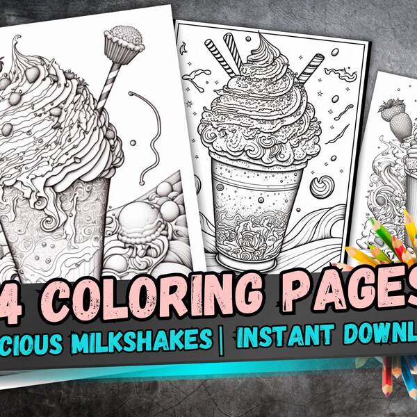 Delicious Elaborate Milkshake Coloring Pages - Printable, Adult Coloring Book with Milkshake Designs - Instant Download