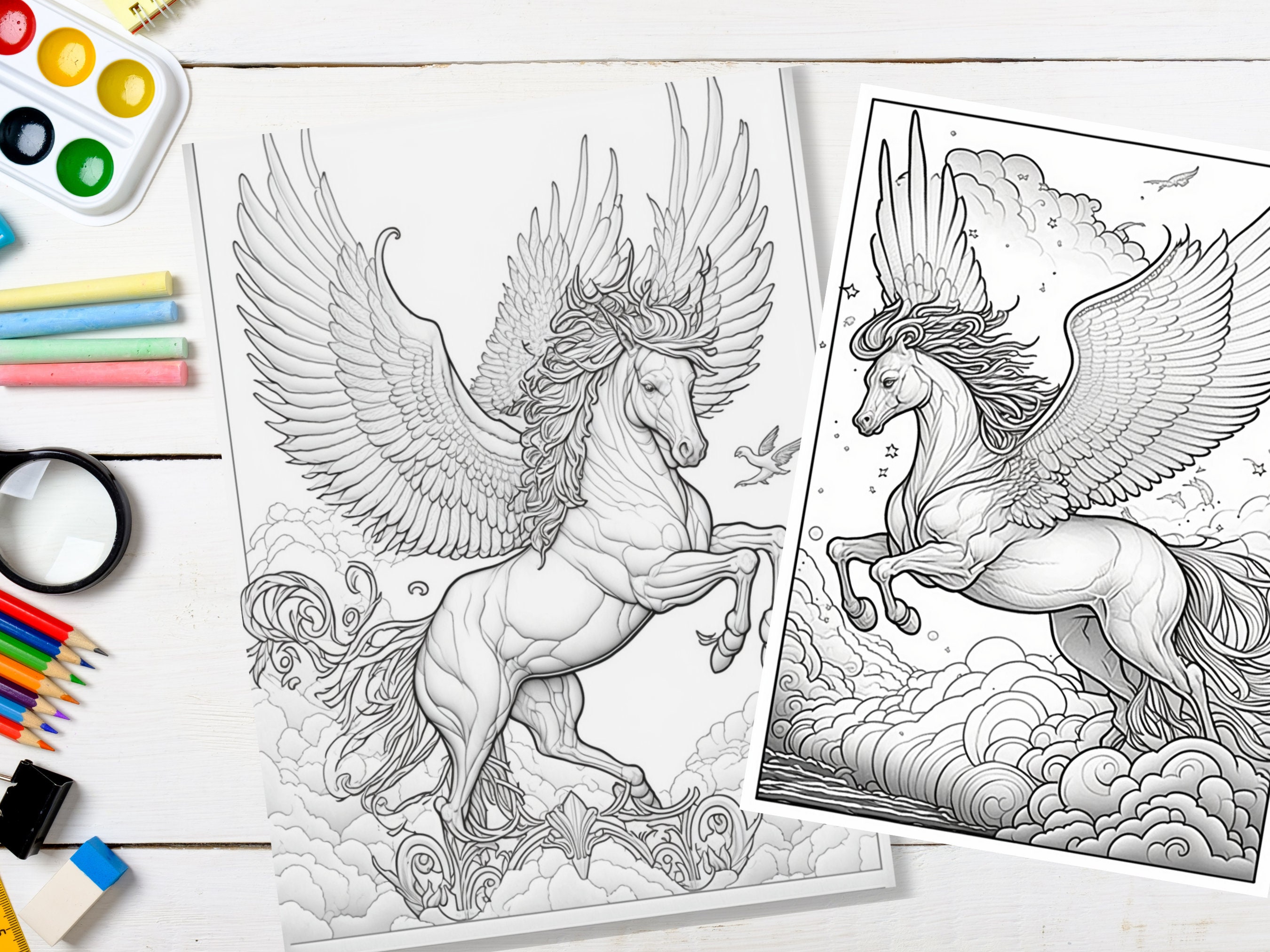 Magical Pegasus Coloring Book | Digital Download for Adults, Kids, and