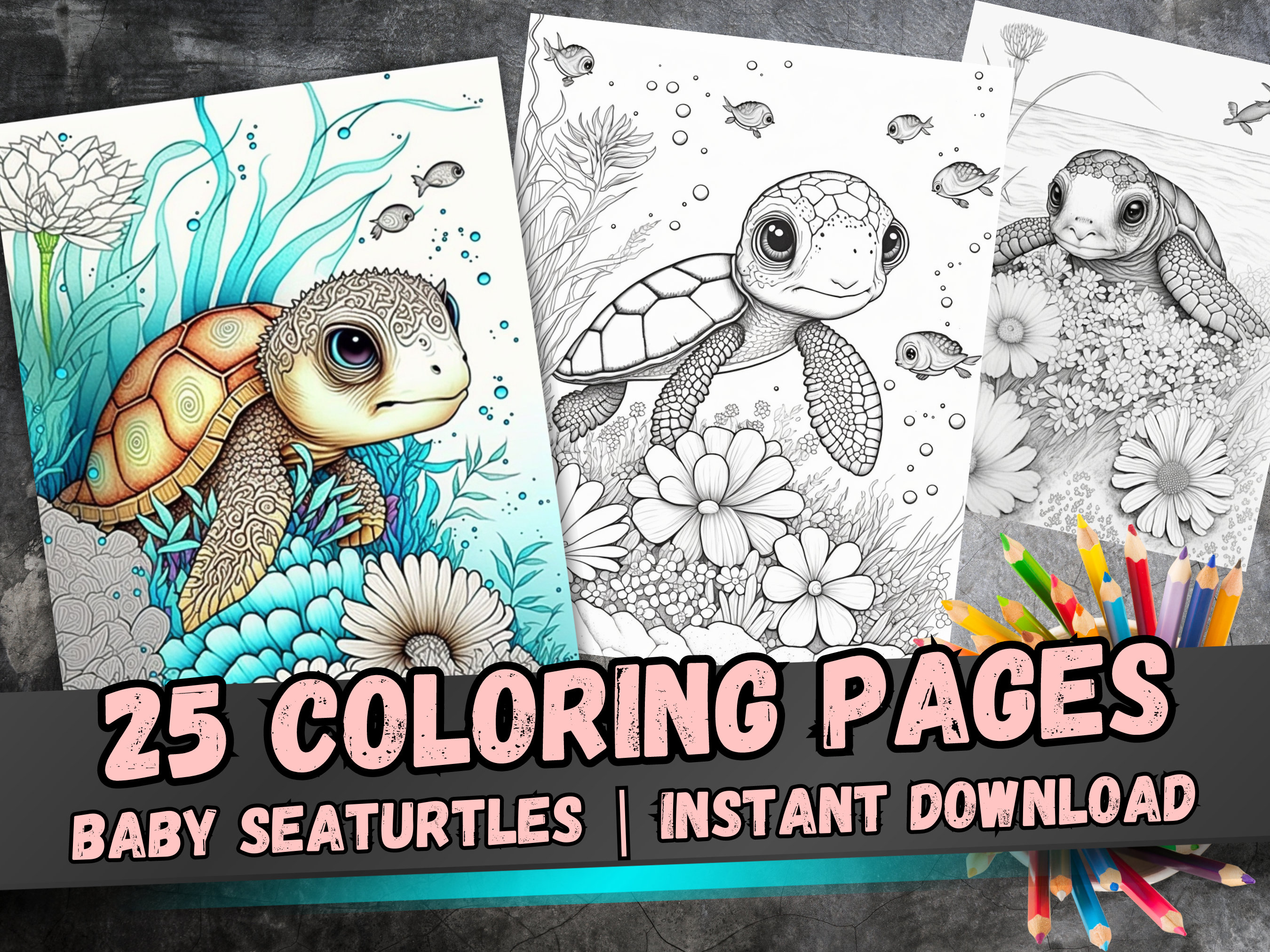Baby Sea Turtle Coloring Pages for Adults and Teens - Etsy