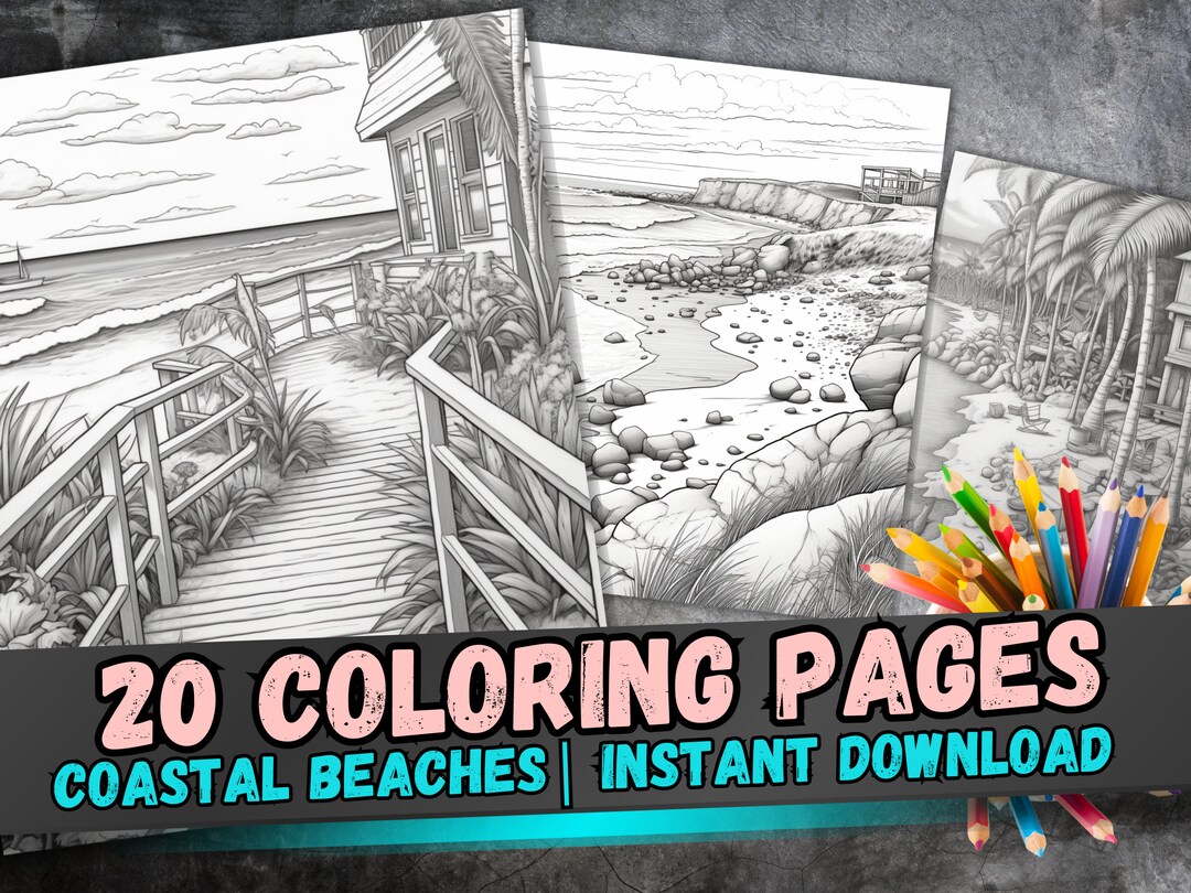 Coastal Coloring Pages for Adults and Teens Printable Coastal Theme Art