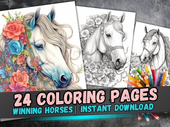 Winners Circle Horses Coloring Book | Digital Download for Adults, Kids, and Teens | Printable Pages | Race Horse Designs