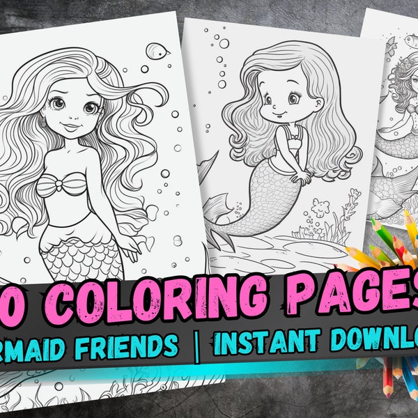 Mermaid Coloring Pages for Kids | Cute Drawings | Underwater Princess | Printable Art | Colorful Illustrations - Perfect for Girls!