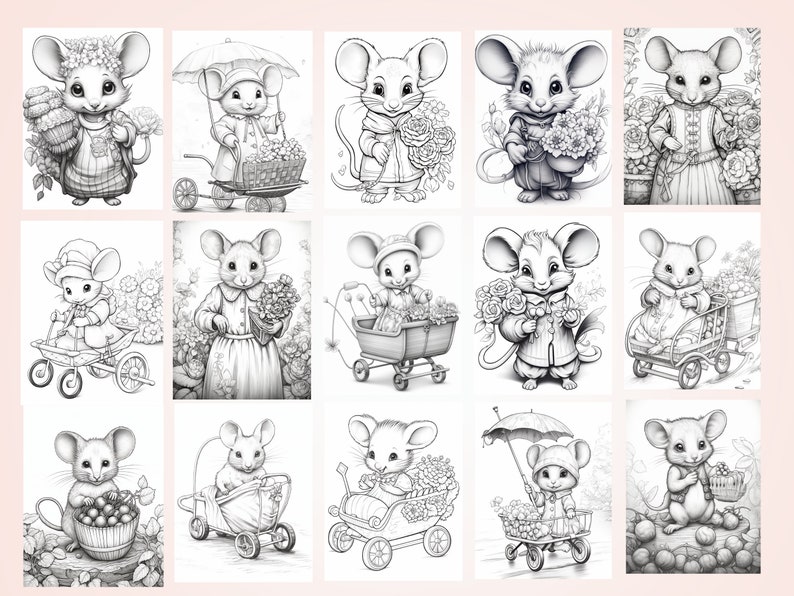 Vintage Mice Coloring Pages - Printable, Adult Coloring Book With ...