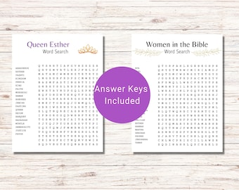 Queen Esther & Bible Women Word Search, Printable Games (Digital Download)