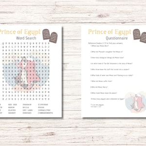 Moses Word Search & Trivia Quiz, Bible Activities for Kids, Prince of Egypt Sunday School Activities, Printable Game, | *Digital Download*