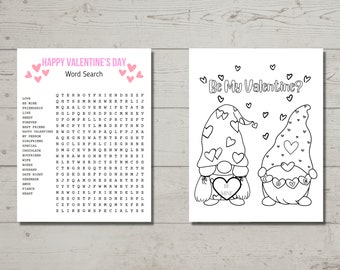 Valentine's Day Word Search & Gnome Coloring Page (Digital Download)