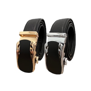 Men&#39;s Click Ratchet Belt Sliding Buckle Adjustable Trim to Exact Fit Casual Dress Belt Silver Gold