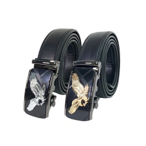 Men&#39;s Click Ratchet Belt Sliding Buckle Adjustable Trim to Exact Fit Casual Dress Belt Eagle
