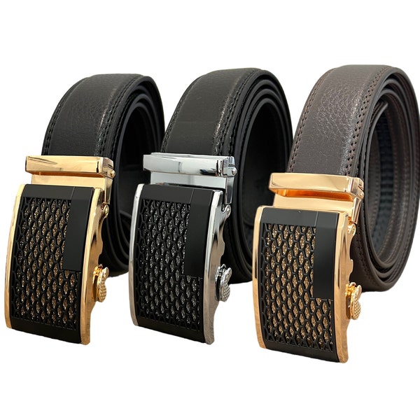 Men's Click Ratchet Belt Sliding Buckle Adjustable Trim to Exact Fit Casual Dress Belt Brown