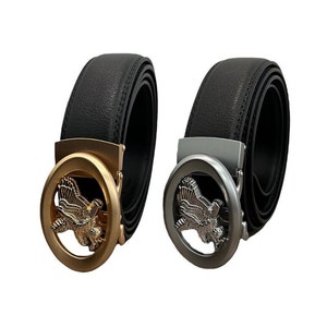 Men&#39;s Click Ratchet Belt Sliding Buckle Adjustable Trim to Exact Fit Casual Dress Belt Round Eagle