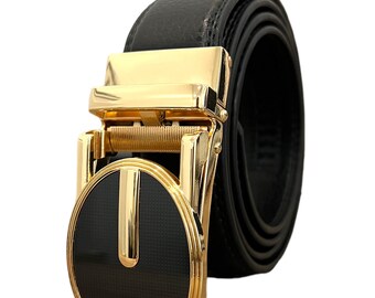 Men's Genuine Leather Ratchet Belt, Adjustable Sliding Buckle