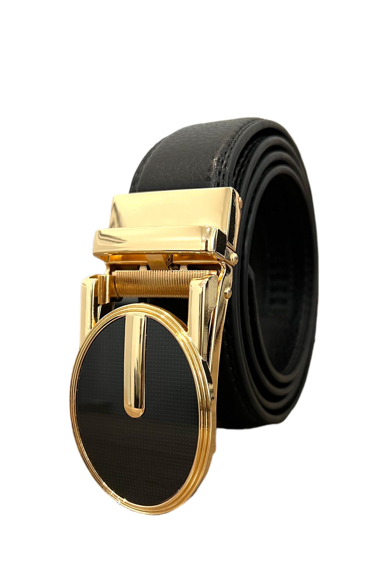 Men's Genuine Leather Ratchet Belt, Adjustable Sliding Buckle