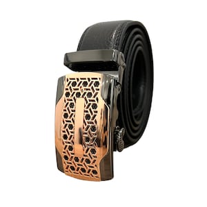 Men&#39;s Click Ratchet Belt Sliding Buckle Adjustable Trim to Exact Fit Casual Dress Belt Rose Gold