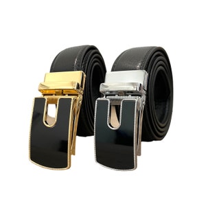 Men&#39;s Click Ratchet Belt Christmas Gift for Dad Sliding Buckle Adjustable Trim to Exact Fit Casual Dress Belt Gold