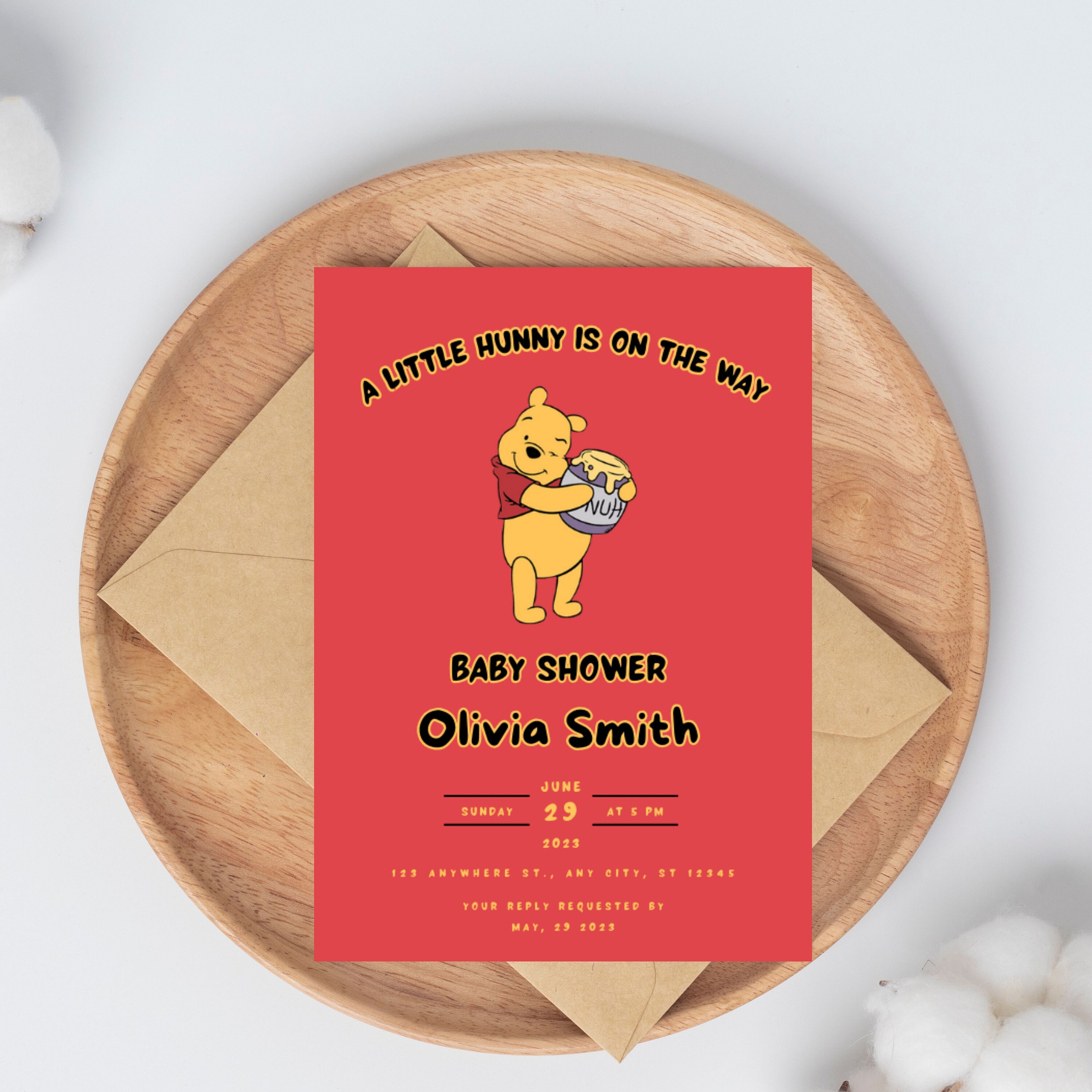 Winnie the Pooh Baby Shower Invitation Piglet Hunny Party Etsy