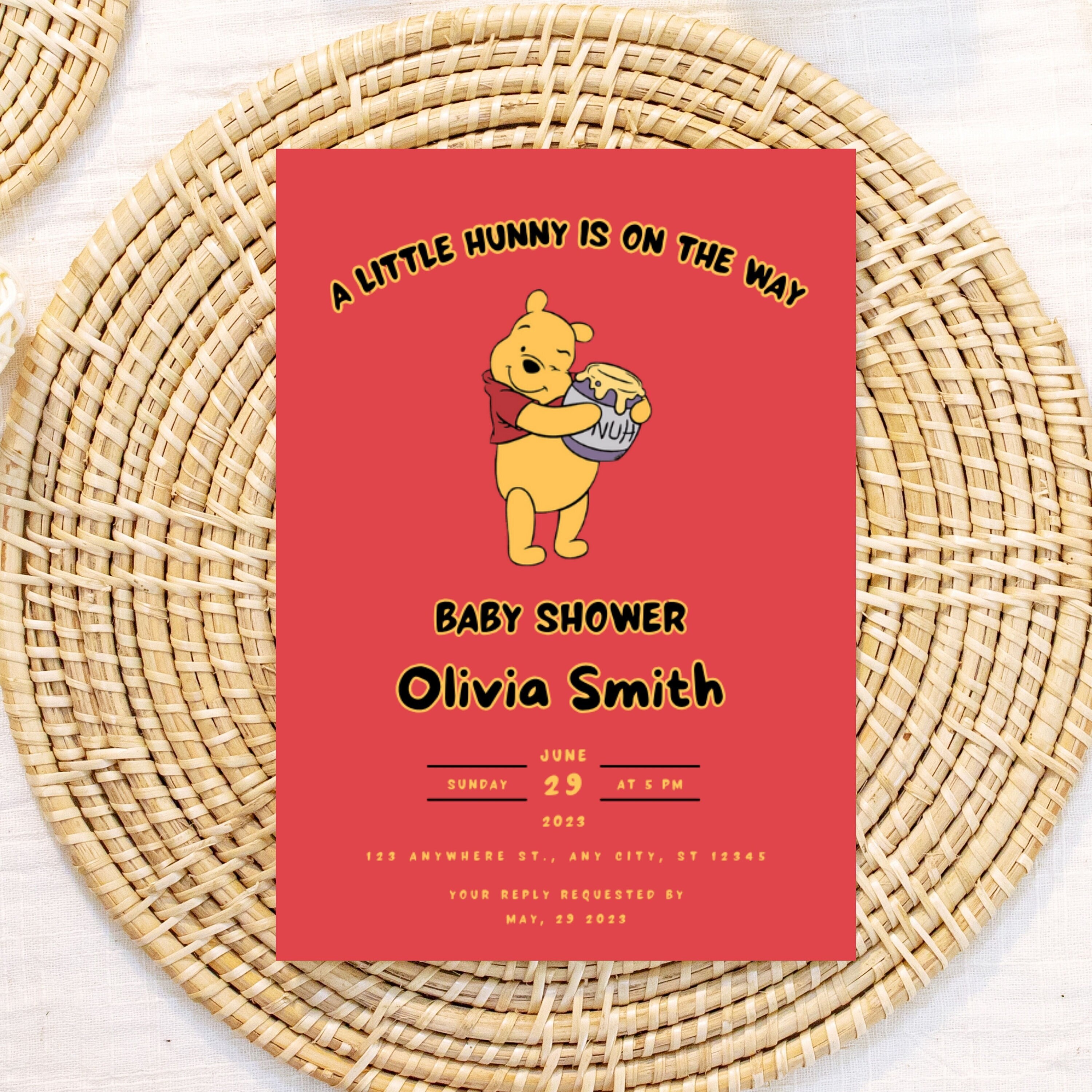 Winnie the Pooh Baby Shower Invitation Piglet Hunny Party Etsy