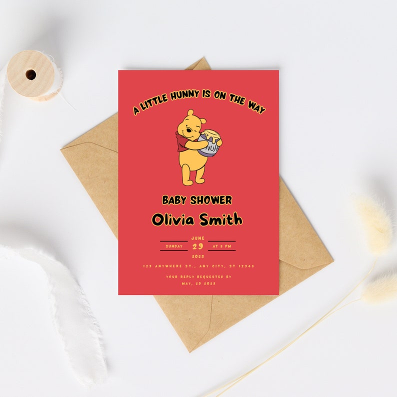 Winnie the Pooh Baby Shower Invitation Piglet Hunny Party Etsy