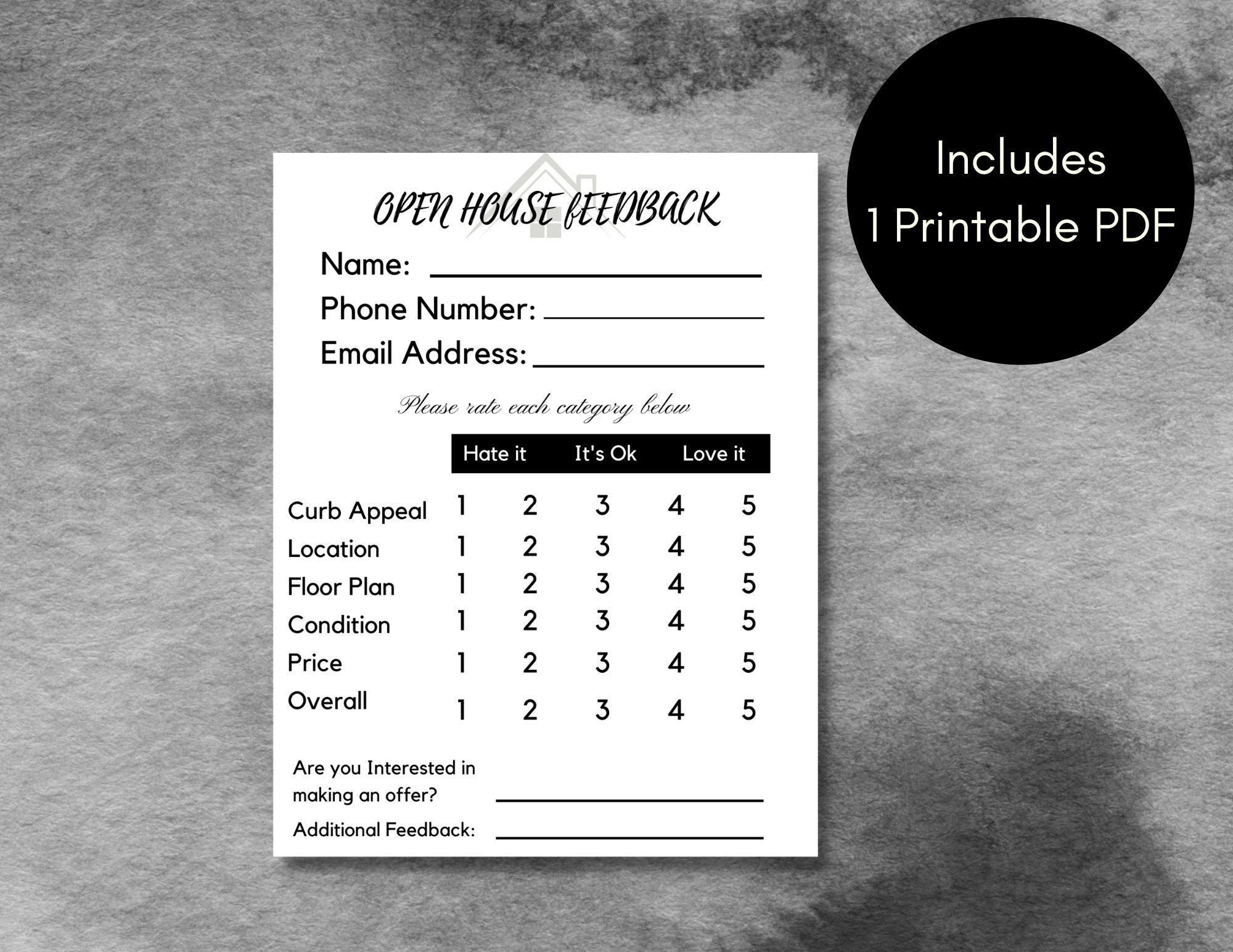 Open House Feedback Form, Realtor Printable PDF Form, PDF Instant Download - Etsy