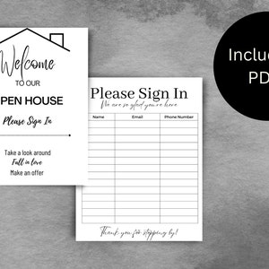 Open House Welcome Sign & Sign in Sheet PDF Real Estate Marketing ...